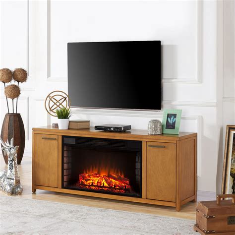 Liven Tv Stand With Electric Fireplace Weathered Oak