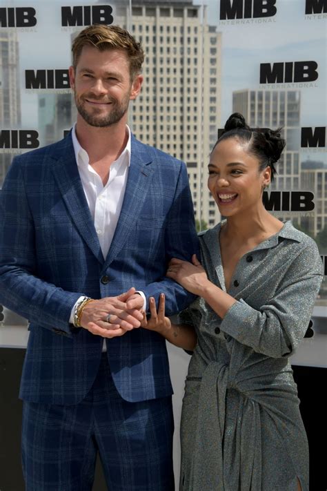 Tessa Thompson And Chris Hemsworth At Men In Black Photocall In London