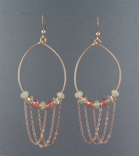 Swarovski Crystal Beaded Elliptical Hoop Earrings Wholesale Gold