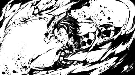 Demon Slayer Black And White Tanjiro Kamado With Sword Hd Anime