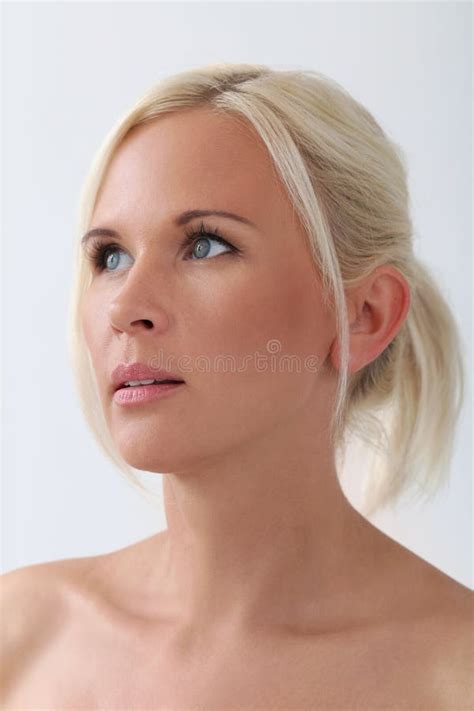 Profile Of Beautiful Blond Woman With Grey Eyes Portra Stock Image