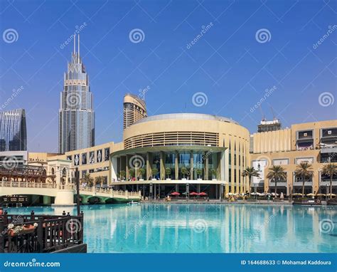 Downtown Dubai View Of Dubai Mall Exterior And Dubai Fountain City