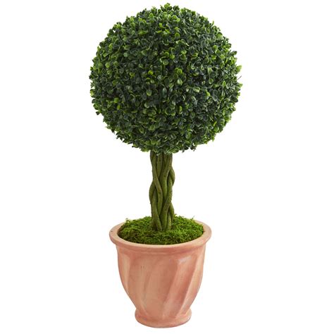 Nearly Natural 2 Ft Boxwood Ball Topiary Artificial Tree In Terracotta