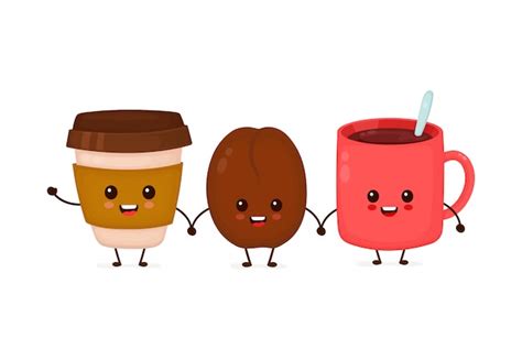 Premium Vector Cute Smiling Happy Coffee Bean Drink Flat Cartoon