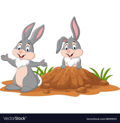 Cartoon Two Rabbits In Hole Royalty Free Vector Image