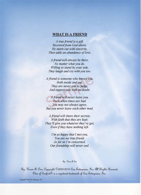 Most poems are made up of stanzas, which are groups of lines organized around themes, images, and a stanza is a fundamental unit of structure and organization within a work of poetry; Six Stanza What Is A Friend Poem shown on