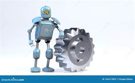 Robot Retro Con Engranaje3d Representacion Stock De Ilustración