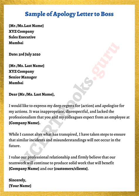 Formal Apology Letter To Boss