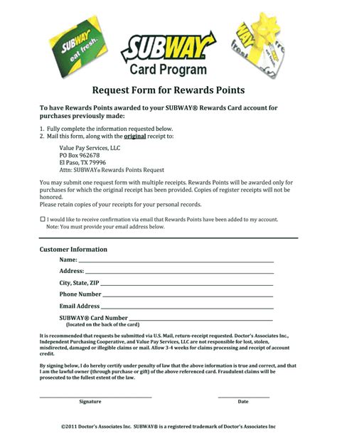 Subway Request Form For Points Fill Online Printable Fillable