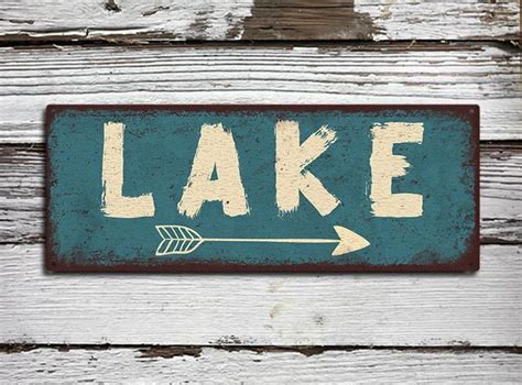 Lake Sign With Arrow Right Rustic Metal Sign Etsy In 2020 Lake
