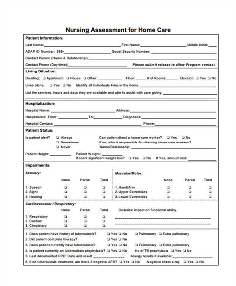 Printable Nursing Assessment Forms