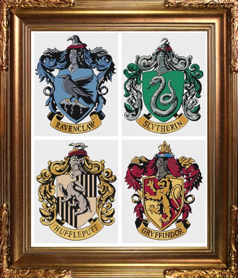 Hogwarts And Hogwarts House Crests Pdf Cross Stitch Pattern Etsy