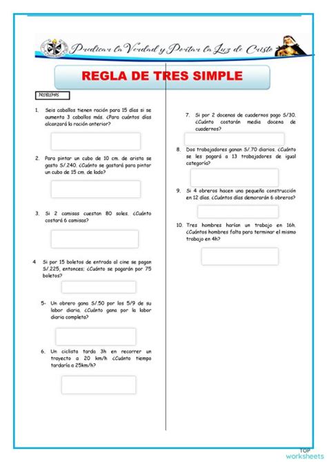 Regla De Tres Simple Ficha Interactiva Topworksheets