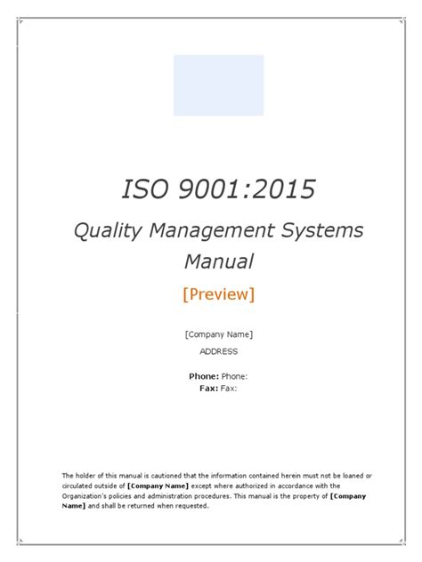 Iso 90012015 Quality Manual 2nd Edition Preview Quality Management