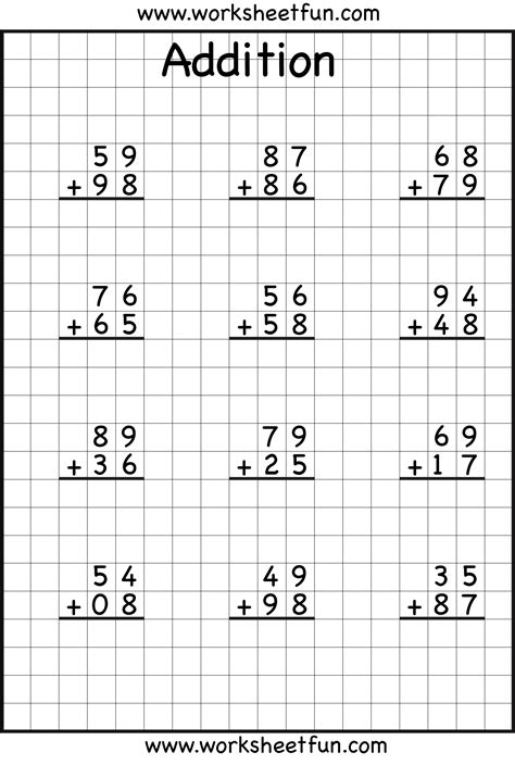 2 Digit Addition Worksheets Two Digit Addition No Regrouping