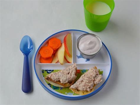 Atún Pan Tostado Zanahorias Manzana Y Yogurt Easy Toddler Meals