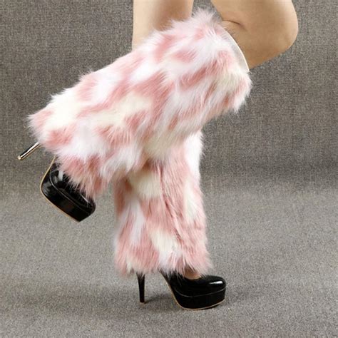 Women Fluffy Furry Boot Covers Winter Thicken Leggings Long Socks 40cm Colourful Faux Fur Leg