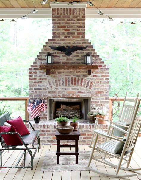 Traditional Green At Home In Arkansas Outdoor Fireplace Designs