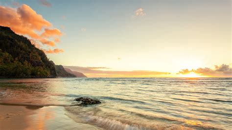 Rocks Sun 4k Sky Island Kee Beach Ocean Kauai Hawaii Sea Body