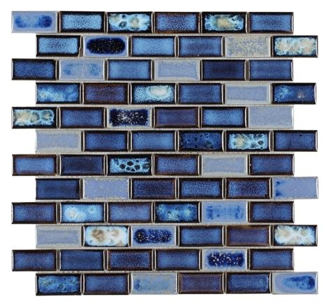 1x2 Brick Pattern Royal Blue Porcelain Mosaic Tile Pool Rated Tile