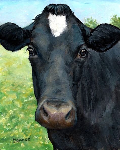 Black Cow With Star By Dottie Dracos Cow Art Print Cow Art Farm