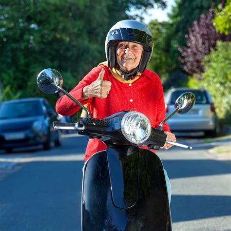 Smiling Old Lady On A Scooter Stock Photo Image Of Active Good 34357542