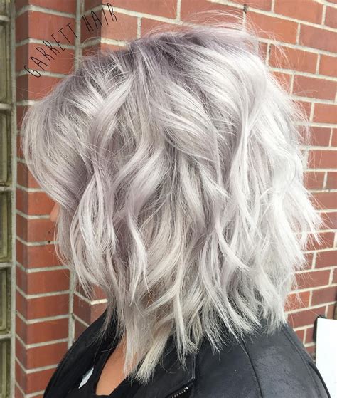 Silver White Thick Wavy Lob Bob Hairstyles For Thick Haircut For