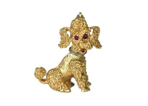 14k Gold Poodle Brooch Ruby Eyes Vintage 1960s Etsy Gold Bodies