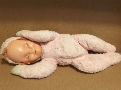 Vtg Knickerbocker Plush Stuffed Sleepy Head Baby Doll Plastic Face Pink