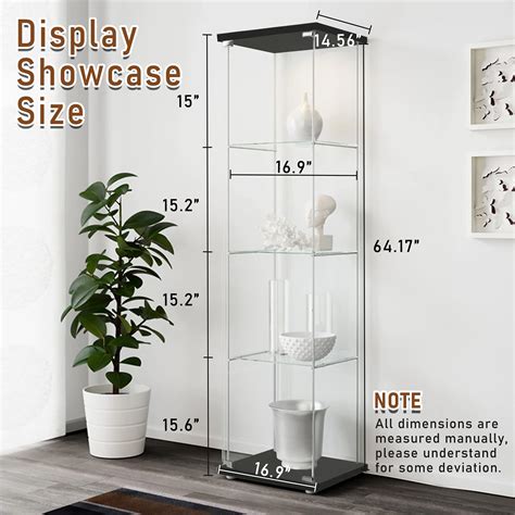 Beauty4u 4 Shelf Glass Countertop Display Cabinet With Door Floor Standing Curio Glass