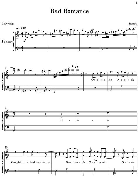 Bad Romance Sheet Music For Piano