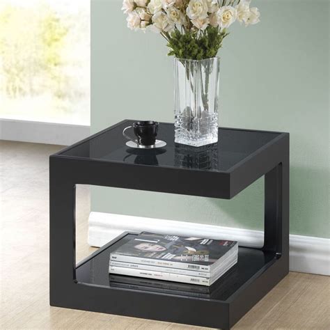 Buy glass console, coffee and side tables online. Contemporary End Table Glass Shelves Modern Black Finish ...