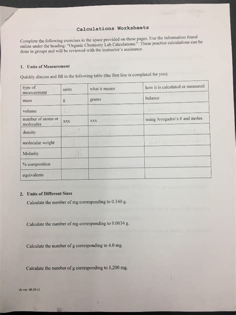 Chemistry Measurements And Calculations Worksheet Ivuyteq