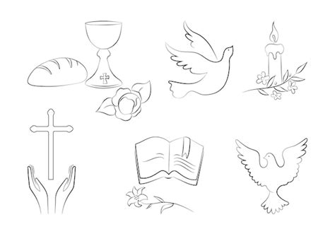 Premium Vector Set Of Christianity Icons Dove Holy Communion Cross