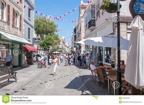 It has an area of 6.7 km2 (2.6 sq mi) and is bordered to the north by spain. Main Street In Gibraltar City Centre Editorial Stock Photo ...