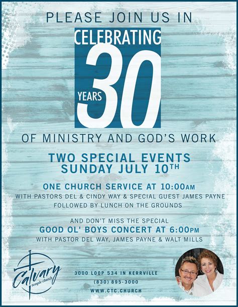 30th Anniversary Homecoming Celebration One Service At 10am And Good Ol