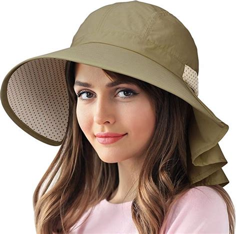 Womens Wide Brim Sun Protection Hats With Flap Neck Cover For