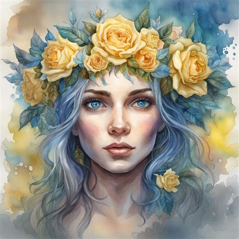 Watercolor Splash Type Loose Watercolor Stunning Girl With Blue Eyes
