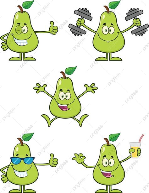 Cartoon Character Mascot Vector Hd Png Images Pear Fruit With Green