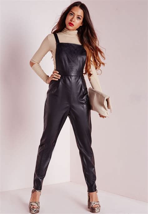 Missguided Faux Leather Overalls Black Style In 2019 Leather