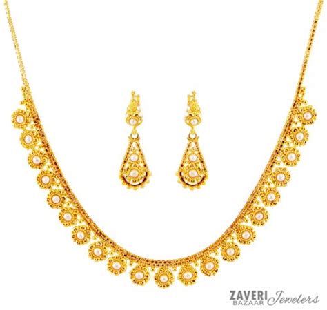22 Karat Gold Necklace Set Ajns59567 22k Gold Fancy Necklace And