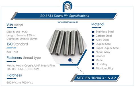 Iso 8734 Dowel Pin Dimensions Tolerance Standard And Hardness