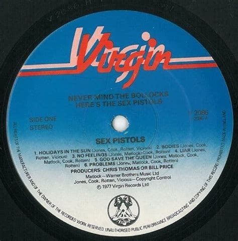 Sex Pistols Never Mind The Bollocks Vinyl Record Lp Virgin 1977