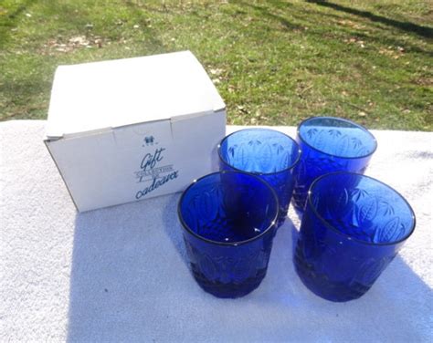 Vintage Avon Royal Sapphire Collection Blue Glass Tumblers Set Of 4 New In Box Etsy