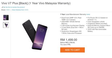 Hướng đến khách hàng trẻ tuổi đam mê chụp ảnh selfie, hãng vivo vừa chính thức ra mắt mẫu smartphone vivo v7+ với khả năng selfie tuyệt đỉnh nhờ camera trước độ phân giải lên đến 24 mp, cho bạn sở. vivo V7+ Malaysian pricing revealed | SoyaCincau.com