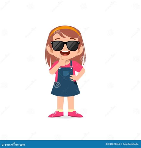 Cute Little Kid Girl Show Cool And Wearing Black Glasses Pose