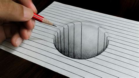 Round Hole On Line Paper Easy 3d Trick Art Drawing Youtube