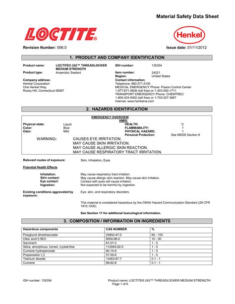 A Sample Material Safety Data Sheet