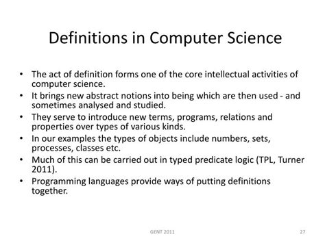 In computer science and information science, an ontology formally represents knowledge as a set of concepts within a domain, and the relationships between those concepts. PPT - A PHILOSOPHY OF COMPUTER SCIENCE PowerPoint ...
