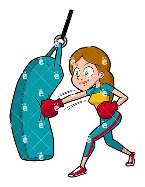 Woman Working Out With Punching Bag Cartoon Vector Clipart